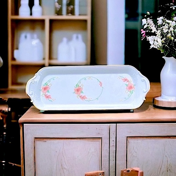 VTG LIMOGES French Platter Relish Dish Tray Fine Porcelain Florence White Floral